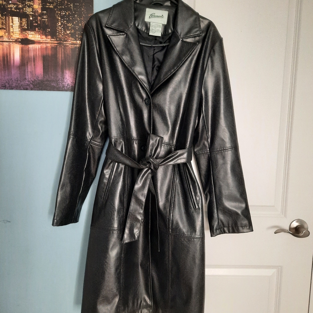 Chic Black Leather Trench Coat